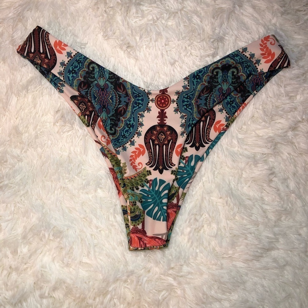 Green and Blue Tropical Bikini Bottom Size Medium Boho Sexy - Picture 7 of 9